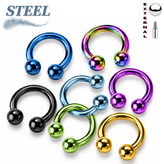 Surgical Steel Externally Threaded Horseshoes - Coloured