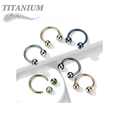 Surgical Steel Externally Threaded Horseshoe w/ 5-Gem Paved Crystal Balls