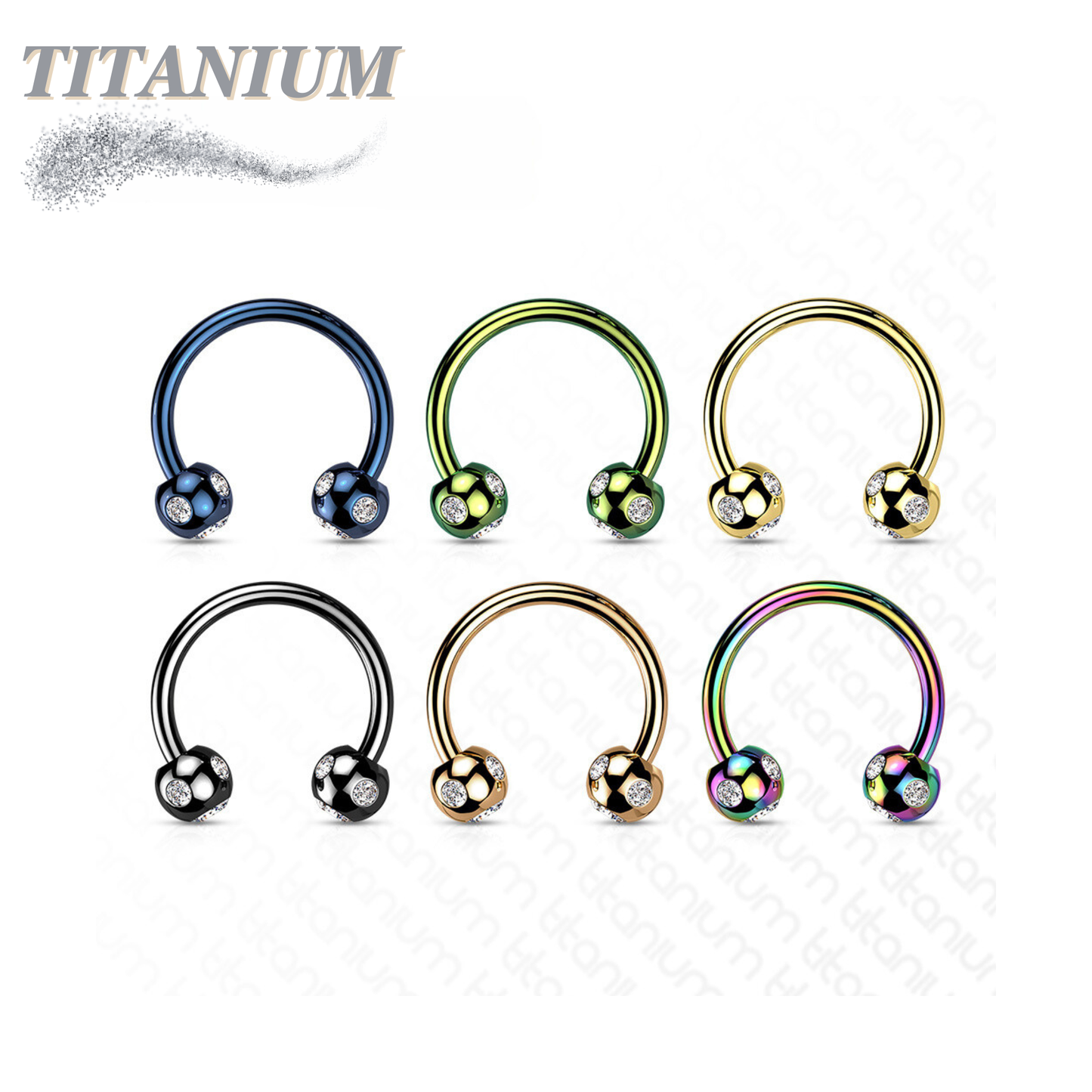 Surgical Steel Externally Threaded Horseshoe w/ 5-Gem Paved Crystal Balls