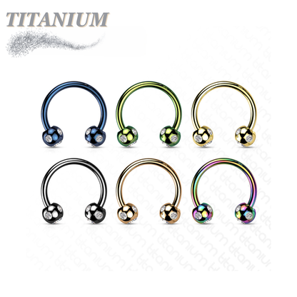 Surgical Steel Externally Threaded Horseshoe w/ 5-Gem Paved Crystal Balls