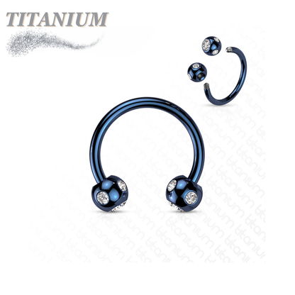 Surgical Steel Externally Threaded Horseshoe w/ 5-Gem Paved Crystal Balls