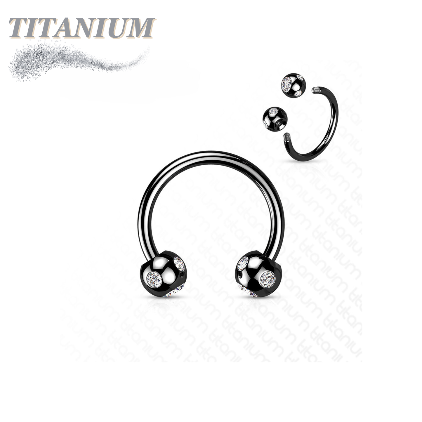 Surgical Steel Externally Threaded Horseshoe w/ 5-Gem Paved Crystal Balls