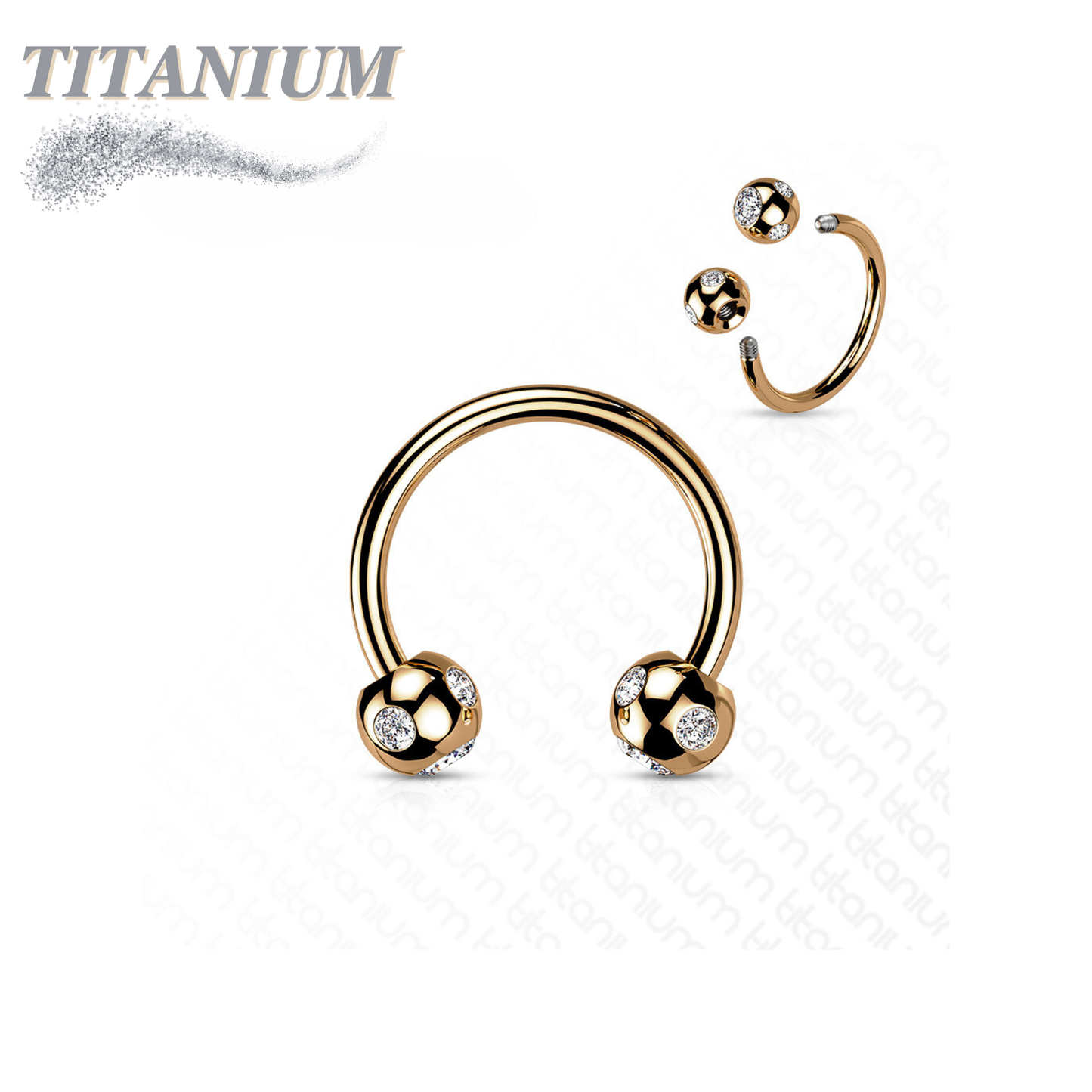 Surgical Steel Externally Threaded Horseshoe w/ 5-Gem Paved Crystal Balls