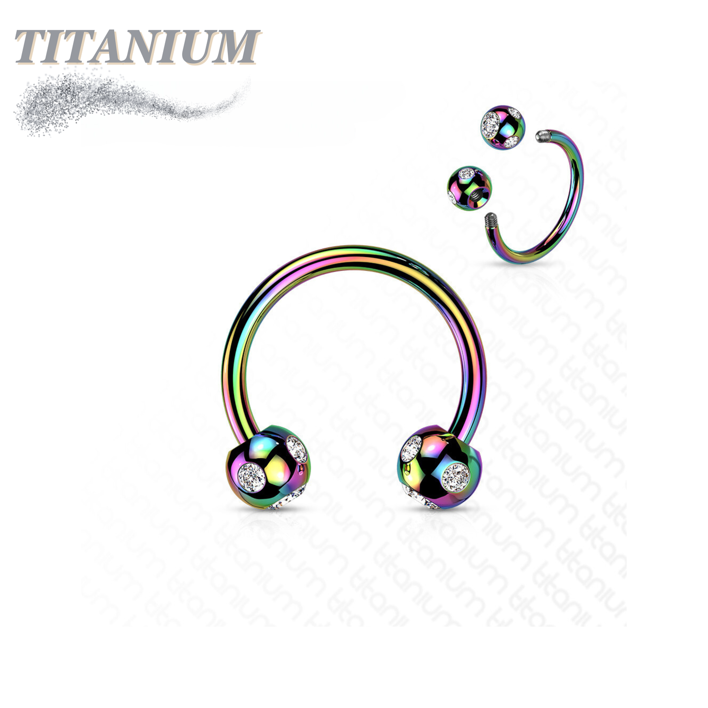 Surgical Steel Externally Threaded Horseshoe w/ 5-Gem Paved Crystal Balls
