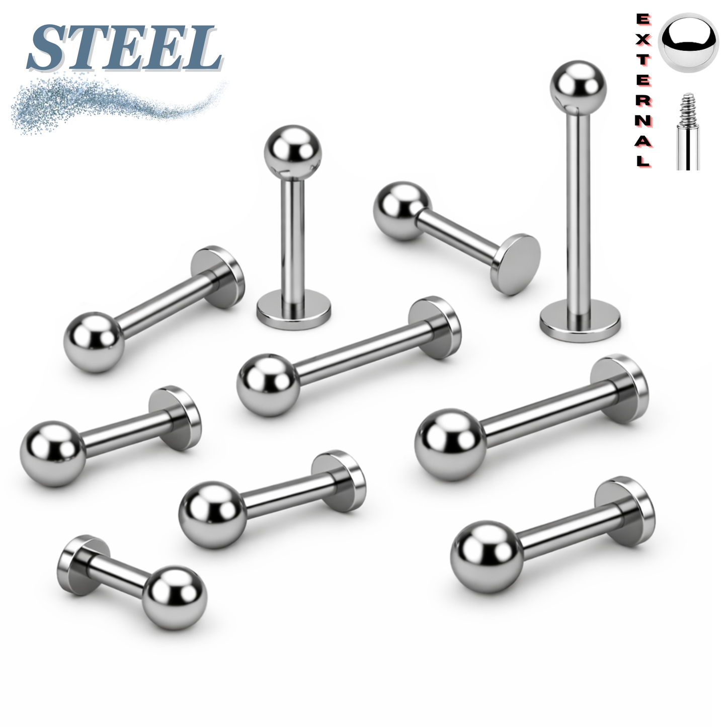 Surgical Steel Externally Threaded Labret w/ Solid Ball