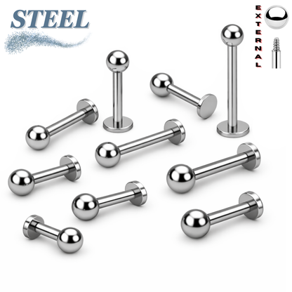 Surgical Steel Externally Threaded Labret w/ Solid Ball