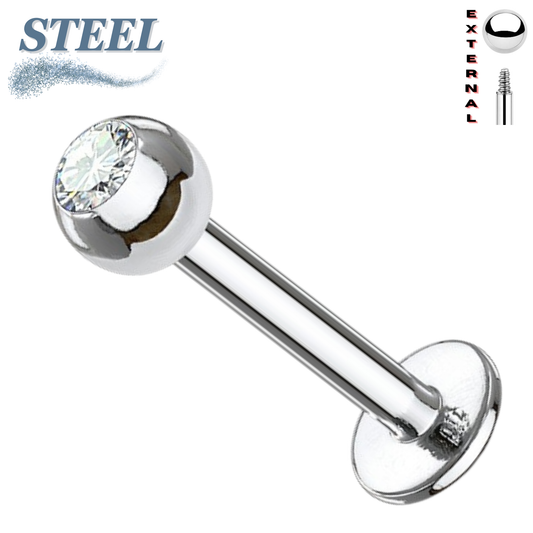 Surgical Steel Externally Threaded Press Fit CZ Labret