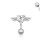 Surgical Steel/Brass Externally Threaded Belly Banana Angel Winged CZ Heart Top Down