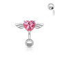 Surgical Steel/Brass Externally Threaded Belly Banana Angel Winged CZ Heart Top Down