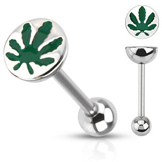 Surgical Steel Externally Threaded Pot Leaf Tongue Barbell