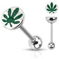Surgical Steel Externally Threaded Pot Leaf Tongue Barbell
