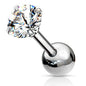 Surgical Steel Externally Threaded Prong Set Clear Round CZ Cartilage Barbell Stud