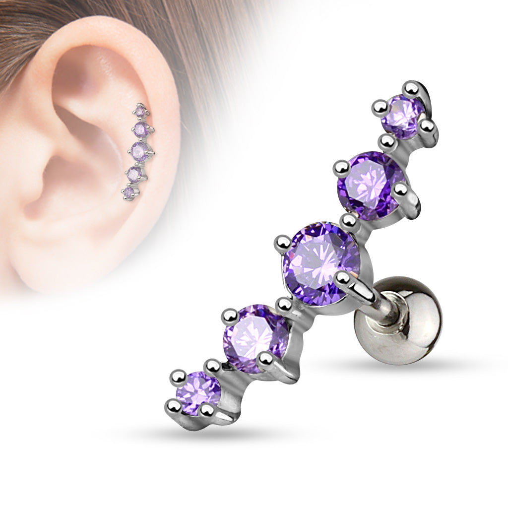Surgical Steel Externally Threaded 5 Curve Cartilage Barbell Stud