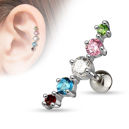 Surgical Steel Externally Threaded 5 Curve Cartilage Barbell Stud