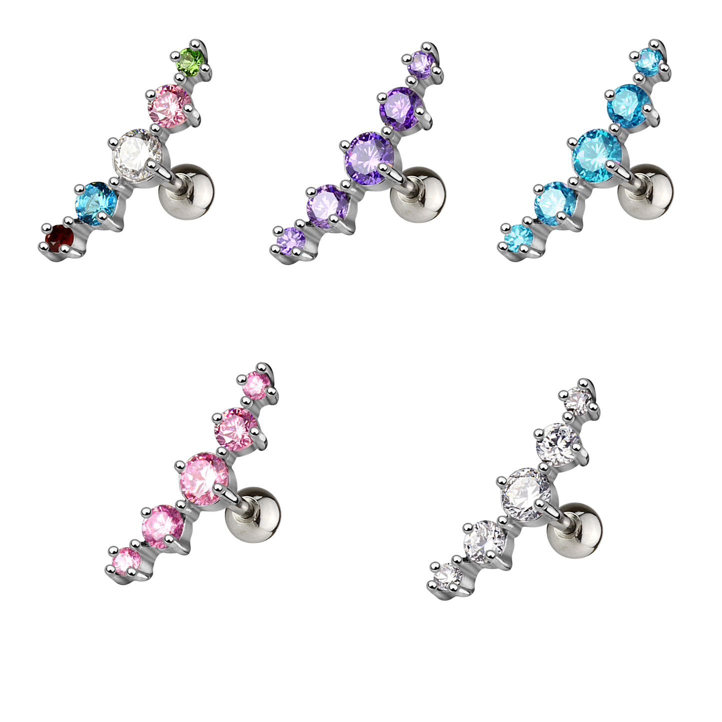 Surgical Steel Externally Threaded 5 Curve Cartilage Barbell Stud