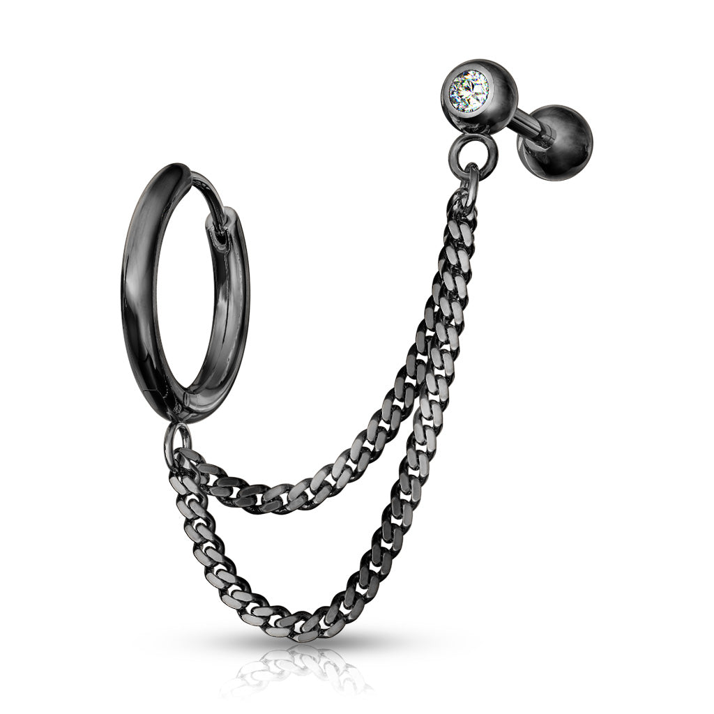 Surgical Steel Externally Threaded Double Chain Cartilage Barbell to Hoop Stud