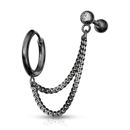 Surgical Steel Externally Threaded Double Chain Cartilage Barbell to Hoop Stud