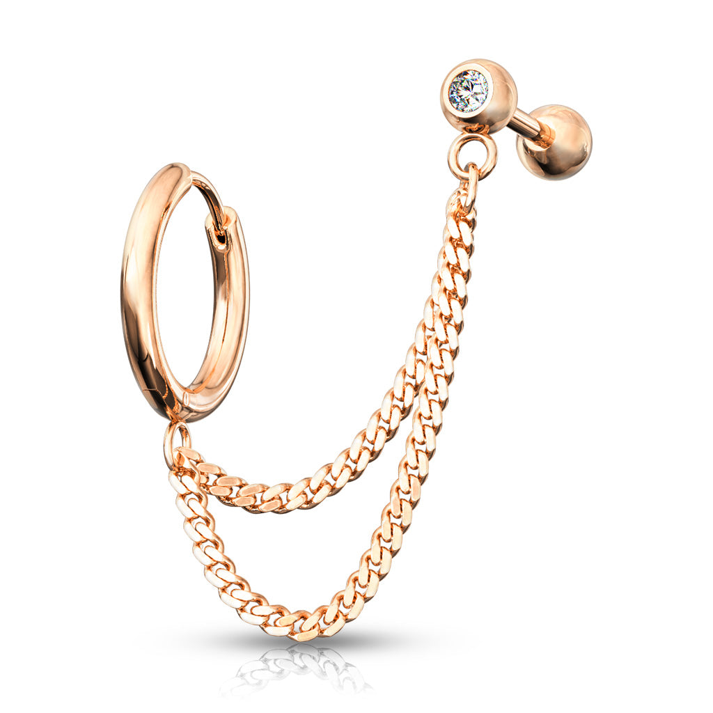 Surgical Steel Externally Threaded Double Chain Cartilage Barbell to Hoop Stud