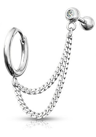 Surgical Steel Externally Threaded Double Chain Cartilage Barbell to Hoop Stud