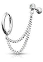 Surgical Steel Externally Threaded Double Chain Cartilage Barbell to Hoop Stud
