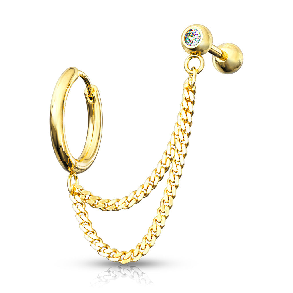 Surgical Steel Externally Threaded Double Chain Cartilage Barbell to Hoop Stud