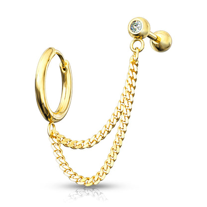 Surgical Steel Externally Threaded Double Chain Cartilage Barbell to Hoop Stud
