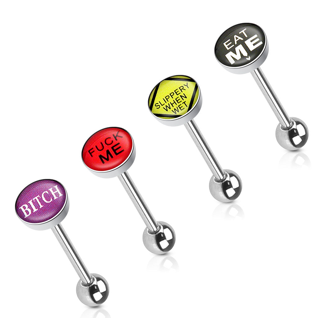 Surgical Steel Externally Threaded Tongue Barbell with Epoxy Dome Ball - 4pc Set