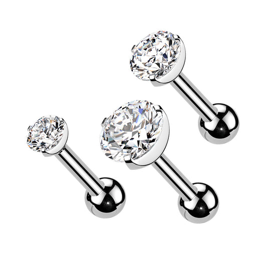 3pc Set of Assorted Surgical Steel Cartilage Barbell with Clear Round Top