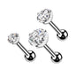 Surgical Steel Externally Threaded Cartilage Barbell w/ Clear Round Top - 3pc Set