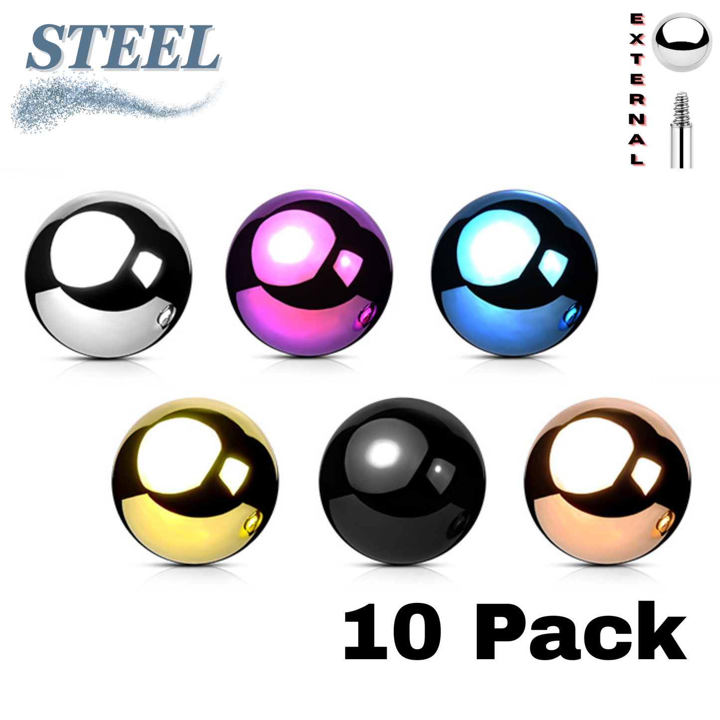 Surgical Steel Externally Threaded Solid Ball (Top Only) - 10 Pack