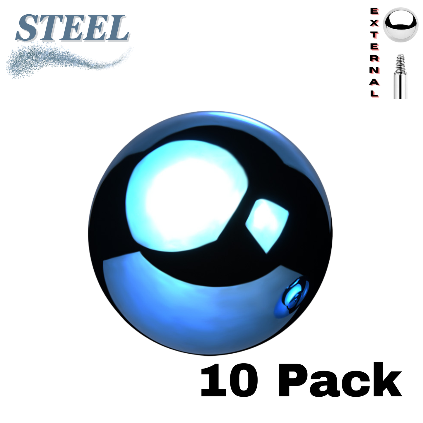 Surgical Steel Externally Threaded Solid Ball (Top Only) - 10 Pack