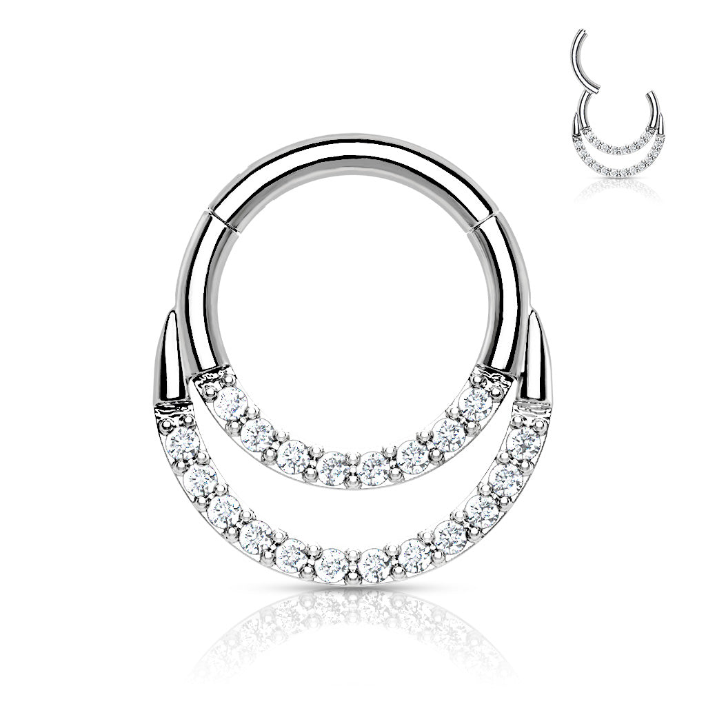 Surgical Steel Hinged Double Ring w/ Front Facing CZ