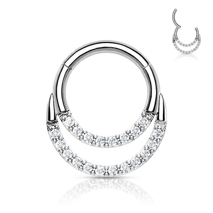 Surgical Steel Hinged Double Ring w/ Front Facing CZ