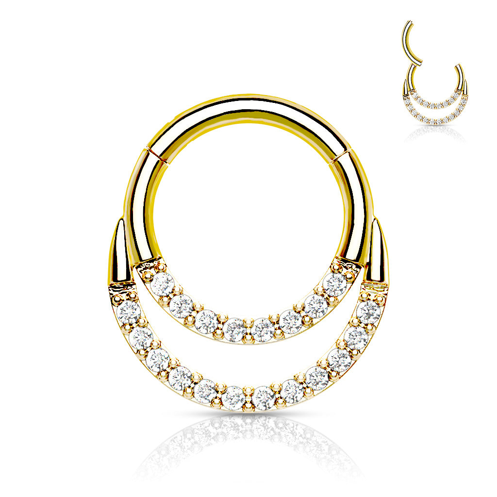 Surgical Steel Hinged Double Ring w/ Front Facing CZ
