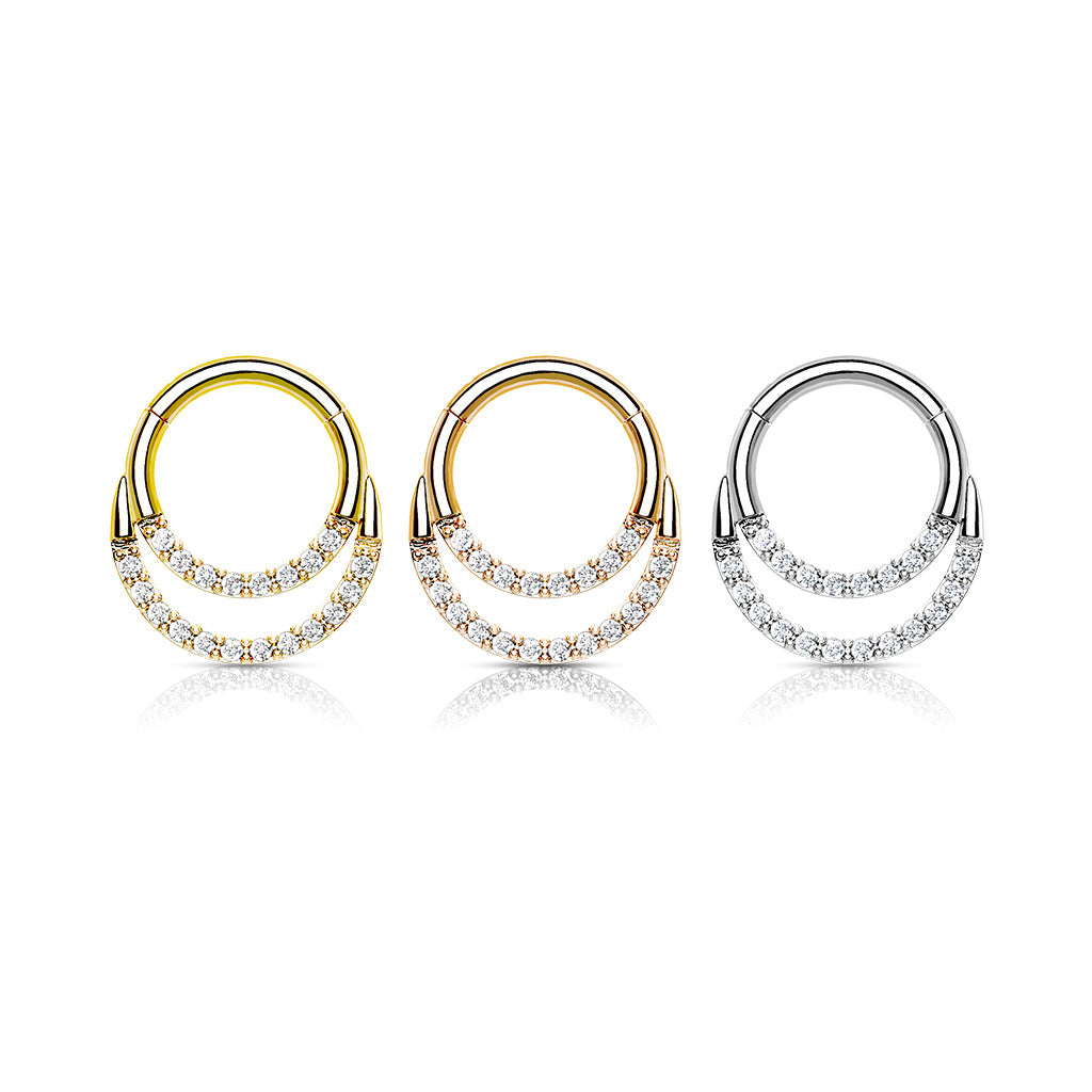 Surgical Steel Hinged Double Ring w/ Front Facing CZ