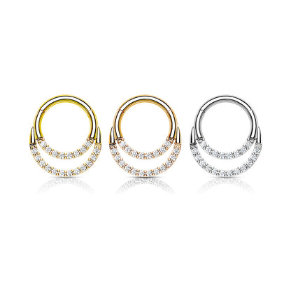 Surgical Steel Hinged Double Ring w/ Front Facing CZ