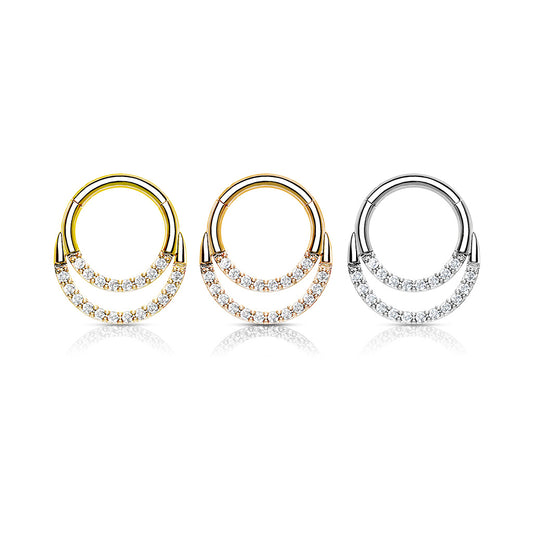 Surgical Steel Double Ring Front Facing Cubic Zirconia Hinged Ring