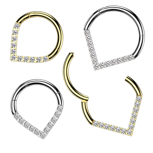 Surgical Steel Chevron Clicker with Front Facing Gems