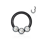 Surgical Steel Hinged Ring with Front Facing Prong Clasp 3 Gems