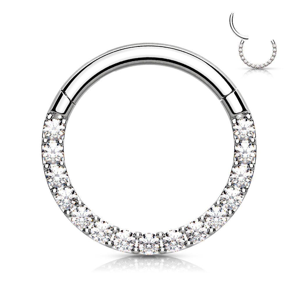 Surgical Steel Hinged Ring with CNC Set CZ Lined Paved Front