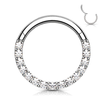 Surgical Steel Hinged Ring with CNC Set CZ Lined Paved Front