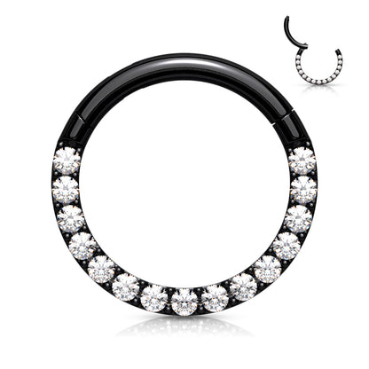 Surgical Steel Hinged Ring with CNC Set CZ Lined Paved Front