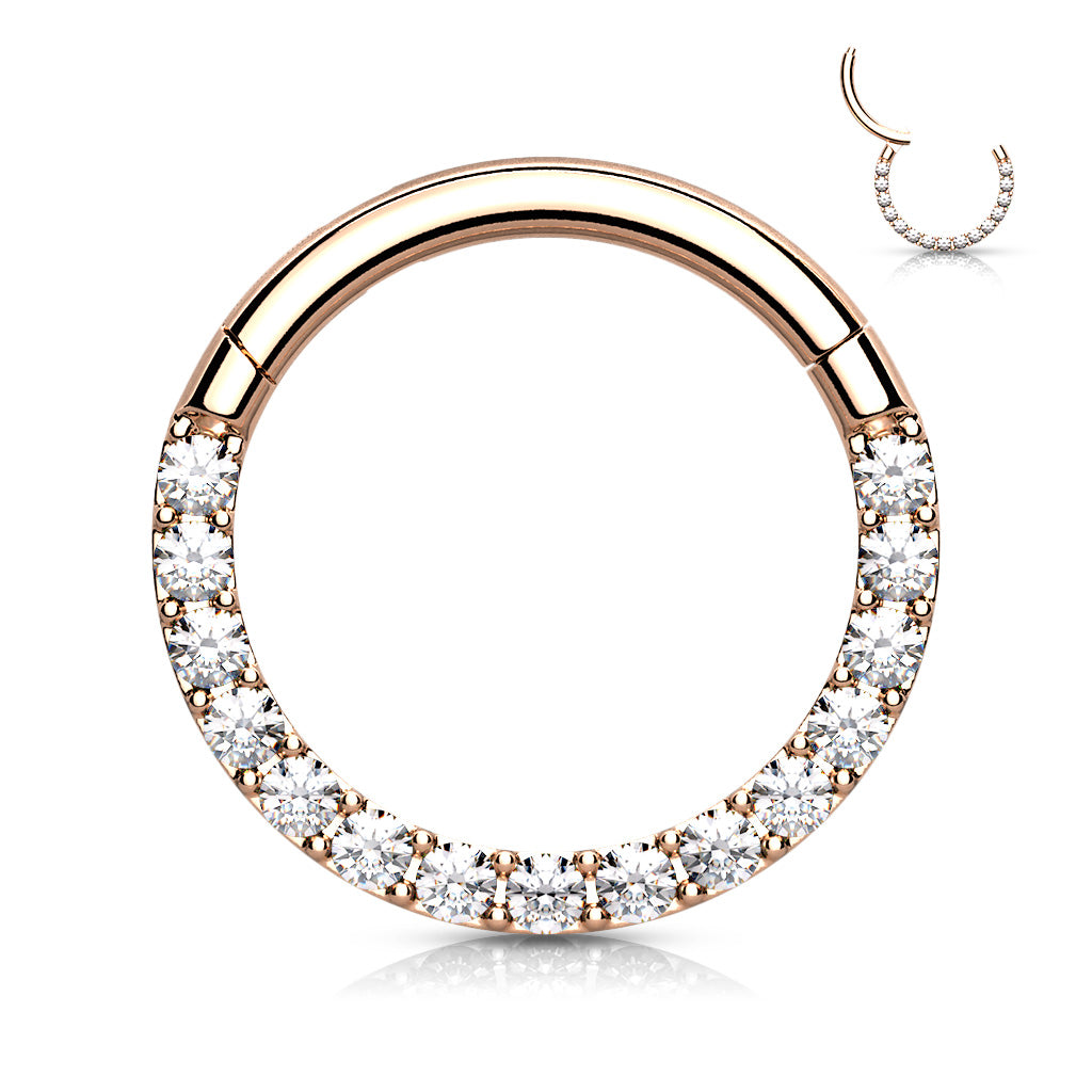 Surgical Steel Hinged Ring with CNC Set CZ Lined Paved Front