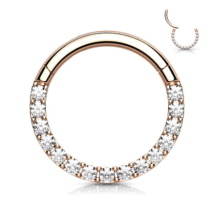 Surgical Steel Hinged Ring with CNC Set CZ Lined Paved Front