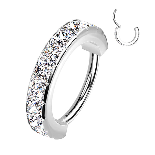 Surgical Steel Wide Outward Side Facing Square CZ Hinged Ring