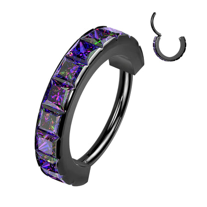 Surgical Steel Hinged Wide Outward Side Facing Square CZ Ring