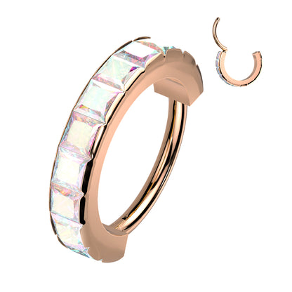 Surgical Steel Hinged Wide Outward Side Facing Square CZ Ring