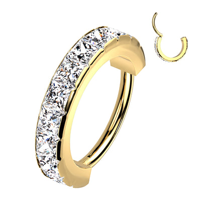 Surgical Steel Hinged Wide Outward Side Facing Square CZ Ring