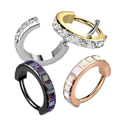 Surgical Steel Hinged Wide Outward Side Facing Square CZ Ring