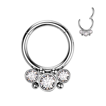Surgical Steel Hinged Front Facing  Bezel CZ Ring w/ Micro Balls